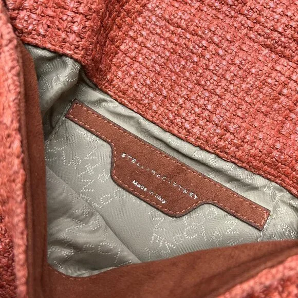 Stella McCartney Raffia‎ Falabella Flap Shoulder Bag Salmon Red Chain Clutch - Picture 7 of 12